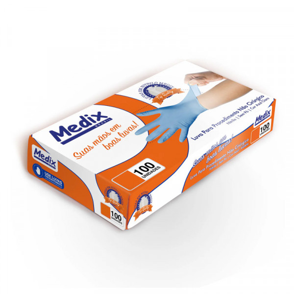 LUVA DESCARTAVEL NITRILICA AZUL MEDIX PP 100Un
