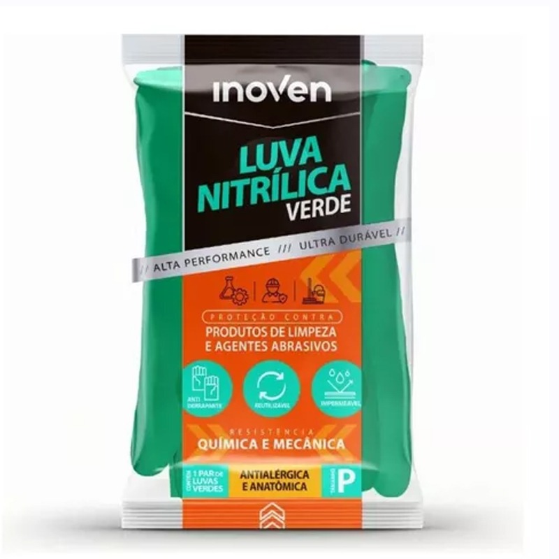 LUVA LIMPEZA NITRILICA INOVEN  VERDE   P 33cm