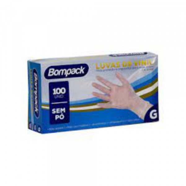 LUVA DESCARTAVEL VINIL BOMPACK SEM PO  G 100Un