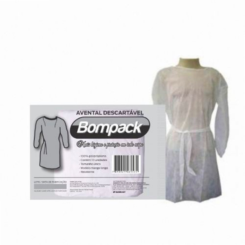 AVENTAL DESCARTAVEL BOMPACK 30g TNT MANGA LONGA  10Un