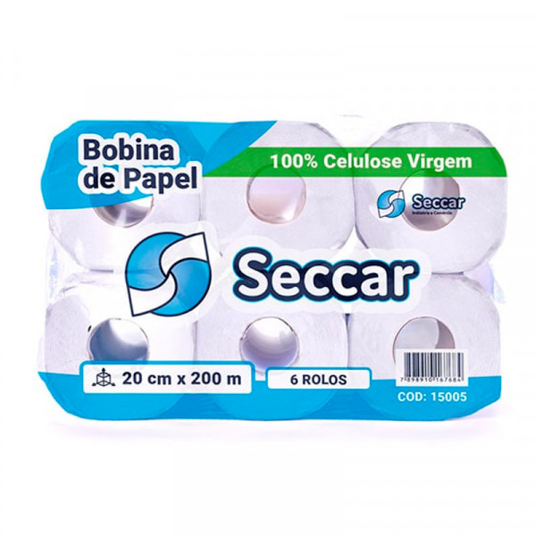 PAPEL TOALHA BOBINA SECCAR 100% CELULOSE 24g  6x200m Ref15005