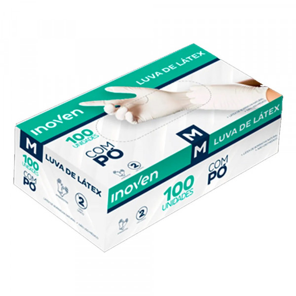 LUVA DESCARTAVEL LATEX INOVEN COM PO  P 100Un