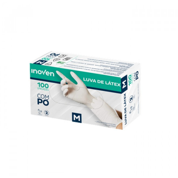 LUVA DESCARTAVEL LATEX INOVEN COM PO  M 100Un