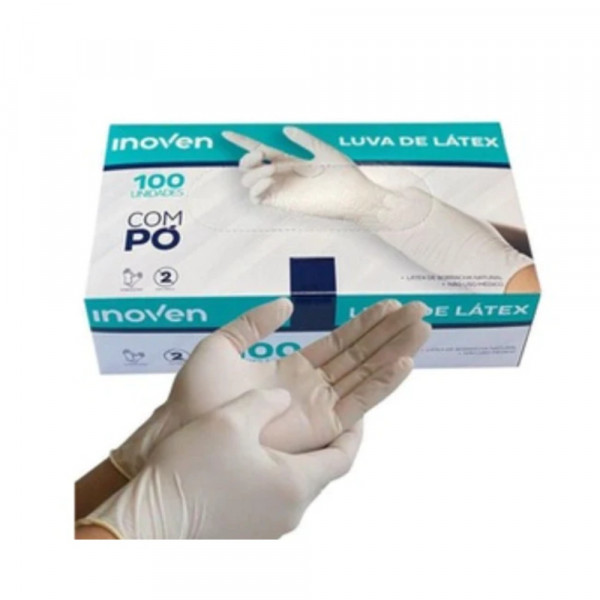 LUVA DESCARTAVEL LATEX INOVEN SEM PO  M 100Un