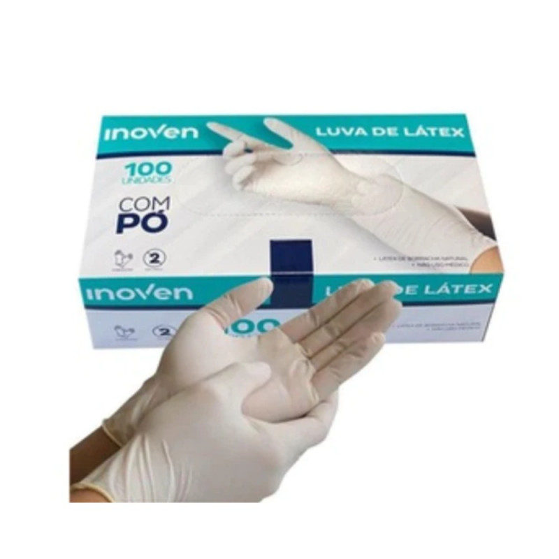 LUVA DESCARTAVEL LATEX INOVEN SEM PO  M 100Un