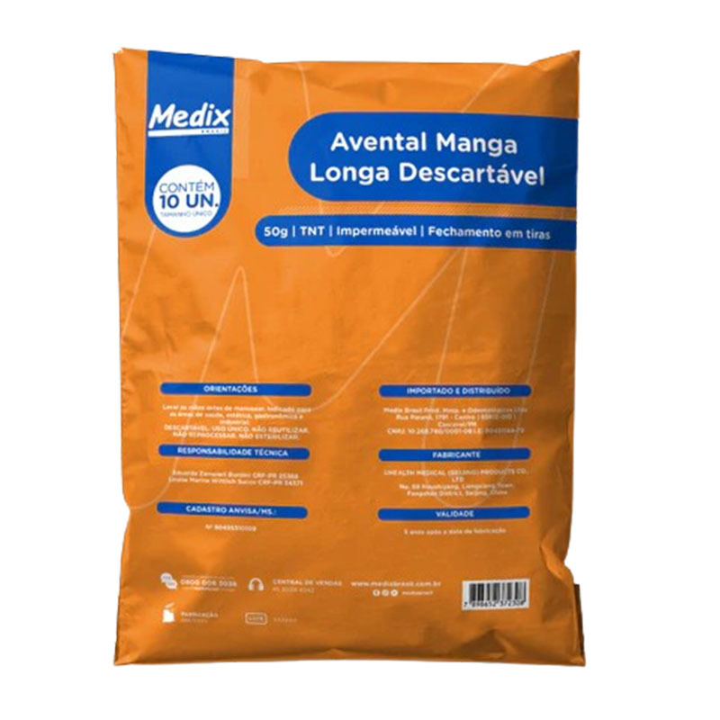 AVENTAL DESCARTAVEL TNT MEDIX MANGA LONGA 10Un