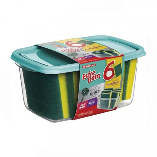 ESPONJA COM POTE ESFREBOM C/6 DUPLA FACE E NAO RISCA BT002K