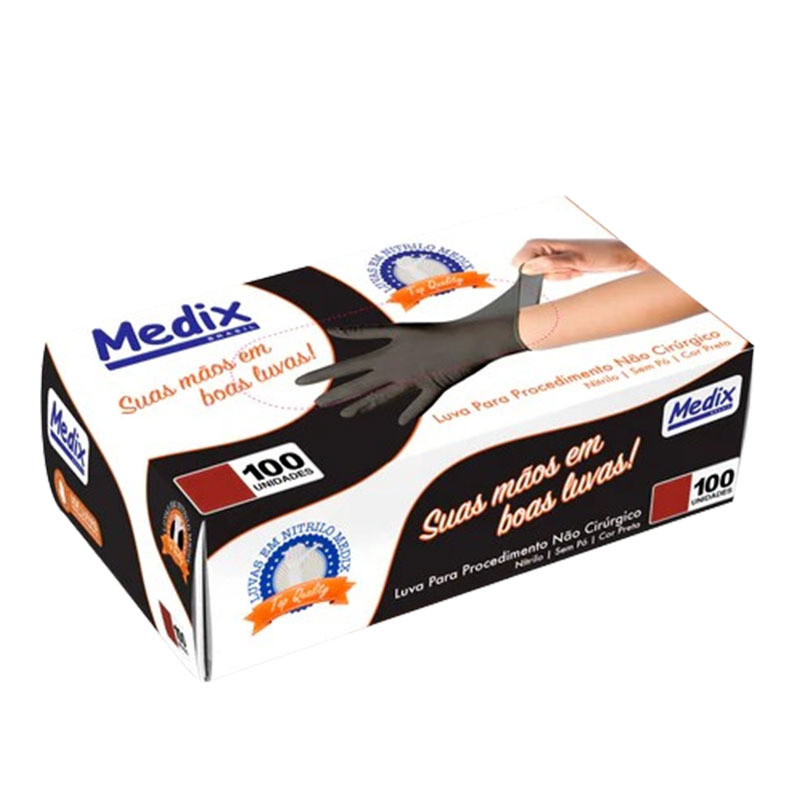 LUVA DESCARTAVEL NITRILICA PRETA MEDIX G 100Un