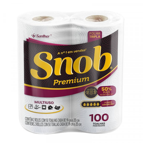 PAPEL TOALHA COZ SNOB PREMIUM FOLHA *TRIPLA* 2X50 FLS TNT100