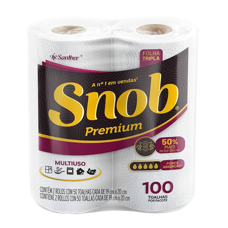 PAPEL TOALHA COZ SNOB PREMIUM FOLHA *TRIPLA* 2X50 FLS TNT100